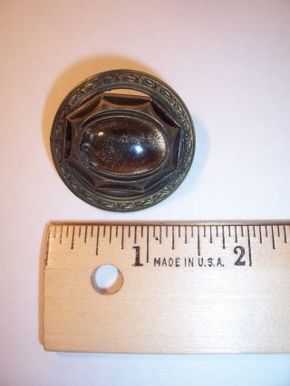 Antique Art Deco Enamel Button - Brown Glass Oval/metal Setting - Good Condition photo