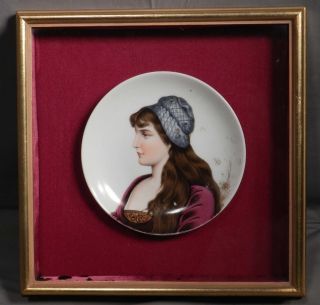 Antique Old Paris Porcelain Hand Painted Portrait Painting Lady French Plate photo
