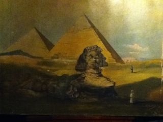 Antique Oil Painting Landscape With Egyptian Motifs photo