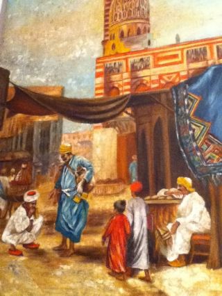 Antique Oil Painting Landscape With Arabian Motifs photo
