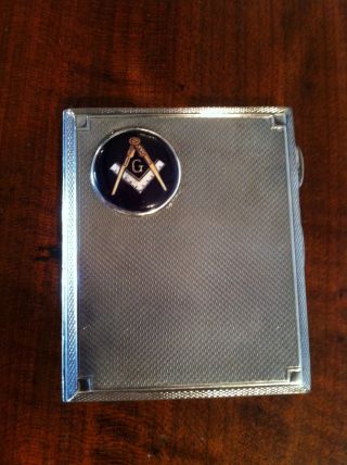 1935 Sterling Silver With Enamel Masonic Cigarette Case Hallmarked & Engraved photo