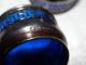 4 Gorham Sterling Silver Open Salts Cobalt Blue Glass Liners,  2 Chipped 2 
