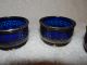 4 Gorham Sterling Silver Open Salts Cobalt Blue Glass Liners,  2 Chipped 2 