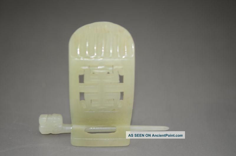 Chinese Nephrite White Jade Hand - Carved Hat & Hairpin Nr Other photo