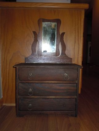 Antique Converse 1905 Childs Oak Wooden Toy Dresser With Mirror photo