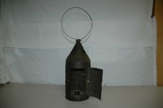 1840s Punch Tin Toleware Candle Latern photo