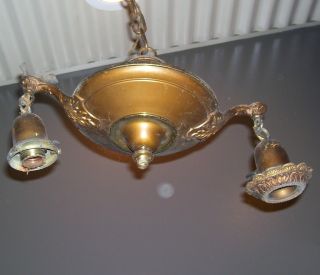 =antique Brass Hanging Chandelier - 2 - Arm - Pan Interior Ceiling Light (l293) photo