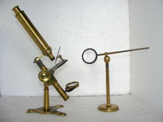 19th C.  Brass Microscope With Accessories By Negretti & Zambra, photo