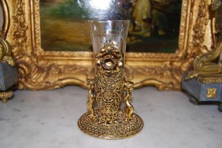 Glass Cup Or Small Flower Vase On Gold Cherub Filigree Metal Stand 1 photo
