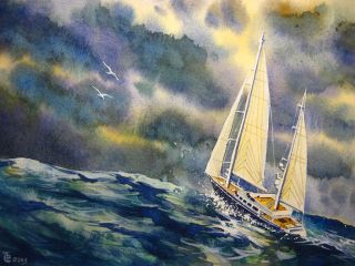 Seascape Sailboat Ocean Sea Storm White Luxury Yacht Marine Waves Art 8x11 Inch photo