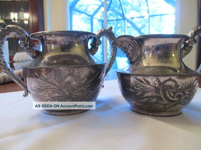 Antique Quadruple Plate Essex Silver Co Ornate Creamer And Sugar Bowl E1651 Creamers & Sugar Bowls photo
