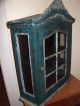 Antique Display Case Cabinet W/ Glass Sides & Door Green Paint Collectibles Wall Primitives photo 1