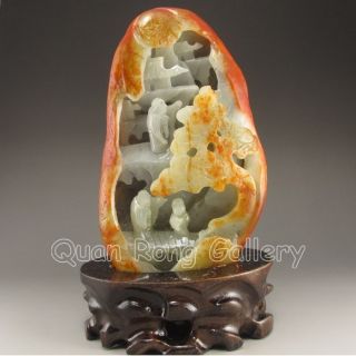 100% Natural Hand - Carved Chinese Hetian Jade Statue - Man & Pine Tree Nr photo