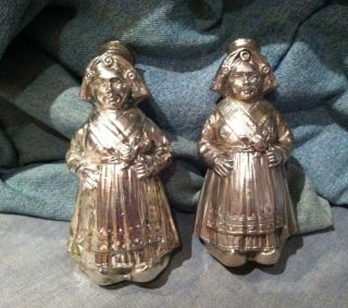 Antique 800 Silver Pair Dutch Girls Salt & Pepper Shaker Statues photo