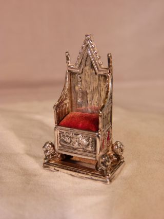 A Fine Arts & Crafts Silver Coronation Chair Silver Pin Cushion.  Levi & Salaman photo