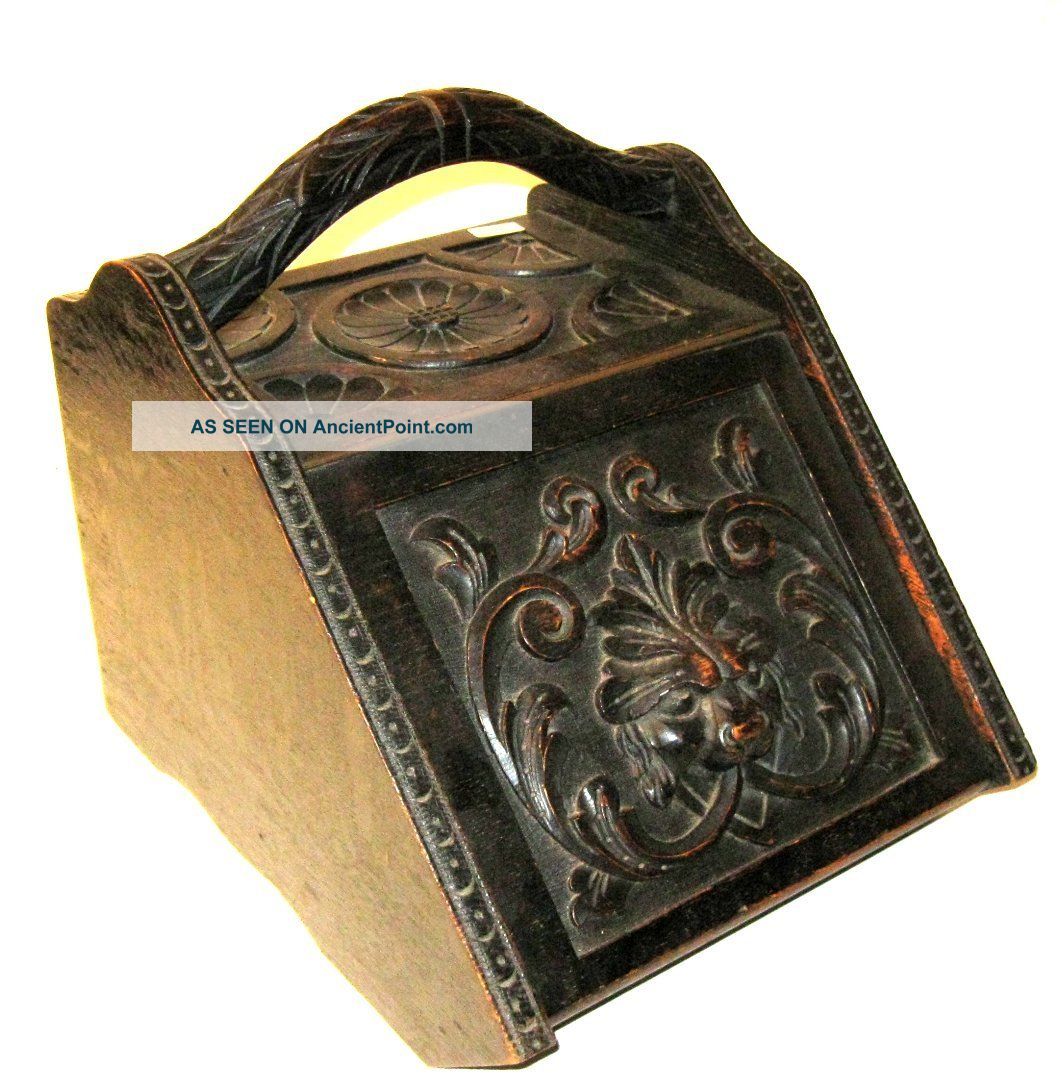 Black Forest Carved Oak Metal Lined Coal Box Boxes photo