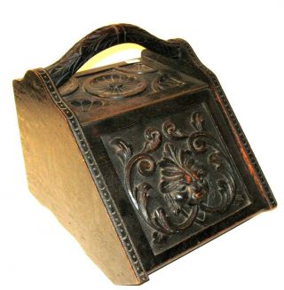 Black Forest Carved Oak Metal Lined Coal Box photo