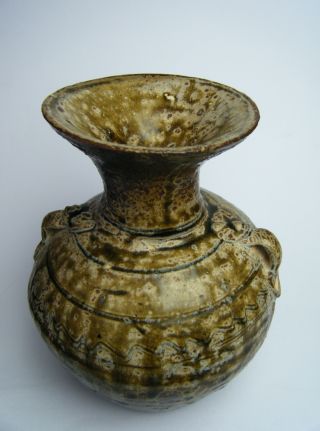 Chinese Green Glazed Pottery Jar / Vase / Hu,  Twin Loop Handles,  Han Dynasty photo