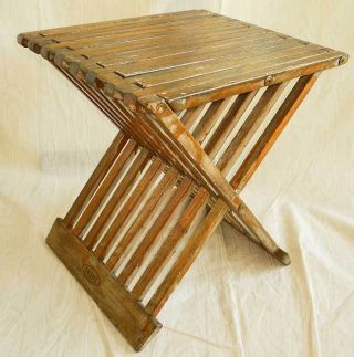 Vintage Mid Century Modern Wood X Base Slat Bench Stool Table Injoi Miami photo