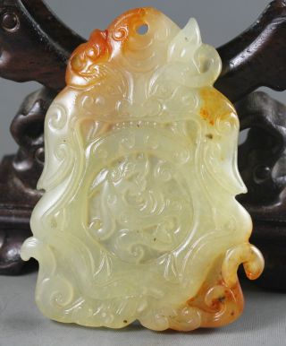 Chinese Hetian Jade Hand - Carved Intaglio Pattern Pendant,  Dragons，nice No.  B505 photo