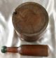 Great Heavy Early American Turned Wood Mortar & Pestle,  Red Wash,  Green Knob Primitives photo 3
