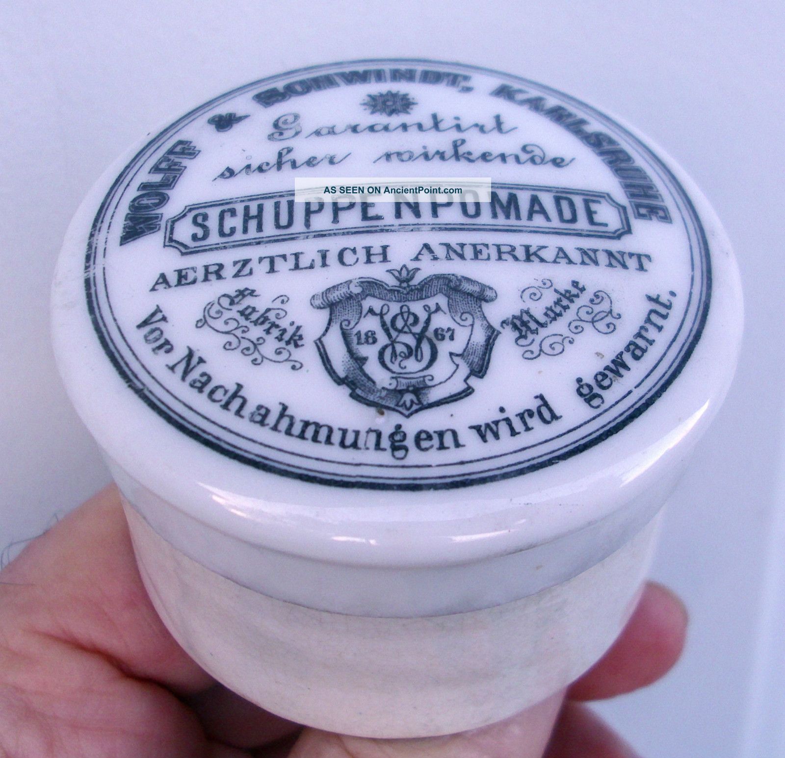 Antique,  Ceramic,  German Cosmetic Pomade Jar Crock Pot Lid Jars photo