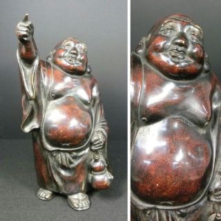 B331: Japanese Old Quality Copper Ware Budai Hotei Statue With Gourd. photo