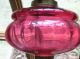 Antique Victorian Brass Corinthian Column Cranberry Glass Banquet Oil Lamp Lamps photo 9
