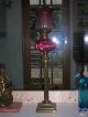 Antique Victorian Brass Corinthian Column Cranberry Glass Banquet Oil Lamp Lamps photo 2