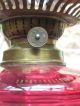 Antique Victorian Brass Corinthian Column Cranberry Glass Banquet Oil Lamp Lamps photo 7