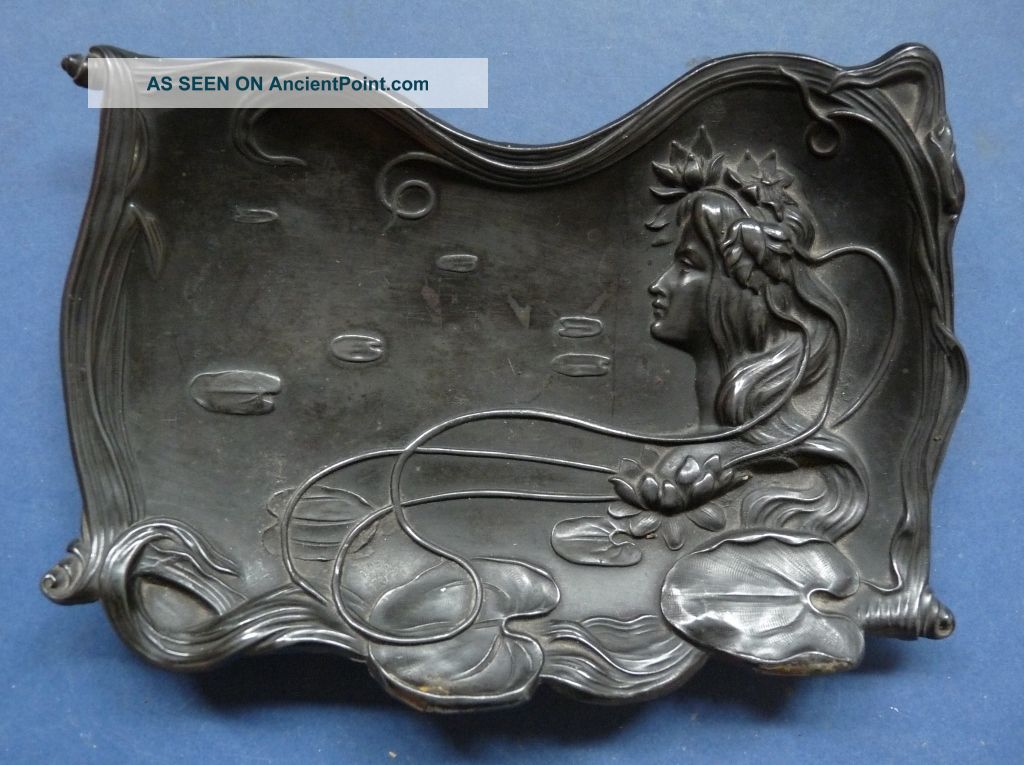 Excellent Art Nouveau Pewter Card Tray - C.  1900 - 10 Metalware photo