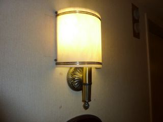 Qty.  Large Cast Brass Sconces Faux Linen Shade From Luxury Hotel,  Restaurant photo