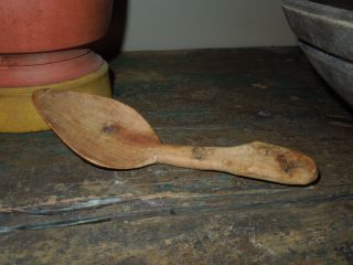 Early 19th C.  Primitive Antique Hand - Carved Small Wood Treenware Kitchen Spoon photo