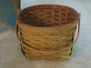 Aafa Early American Antique Primitive Yellow Paint Swing Handled Basket photo