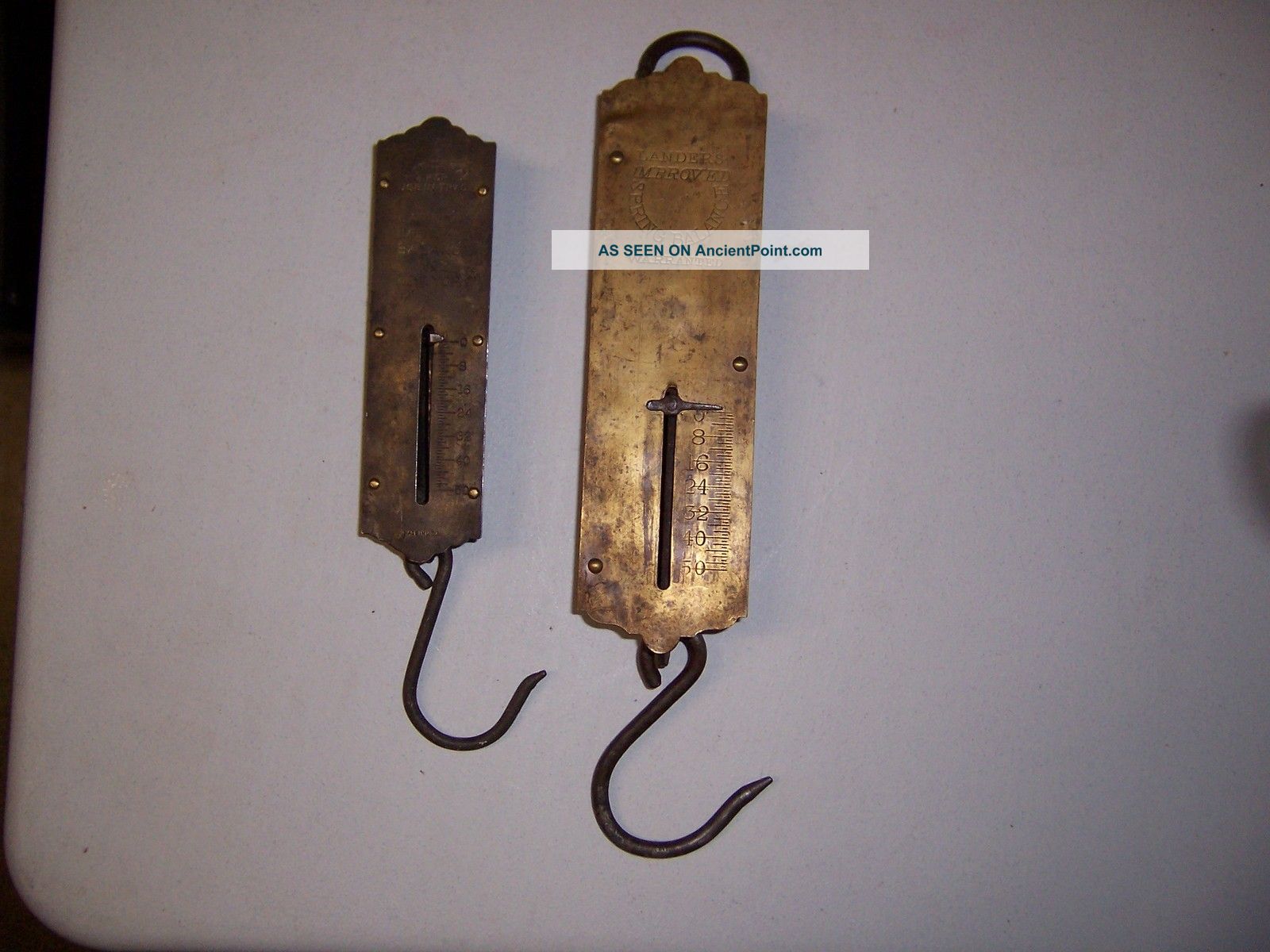 (2) Vintage Landers Spring Hand Hanging Weigh Scales One Has Brass Face Scales photo