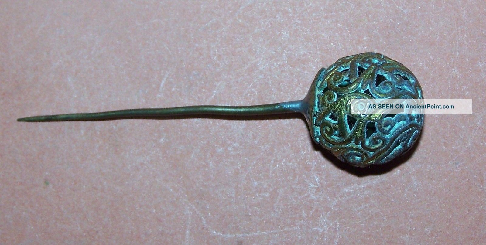 Anglo - Saxon Ortudor?bronze Gilt Dress Pin With Head. British photo
