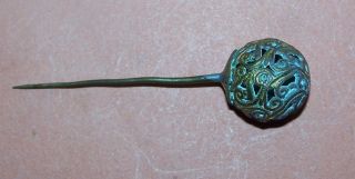 Anglo - Saxon Ortudor?bronze Gilt Dress Pin With Head. photo