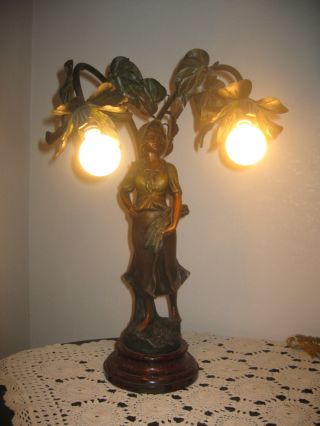 Vintage French Lady Figural Spelter Newel Post Lamp Art Nouveau Lamp 3 Day Sale photo