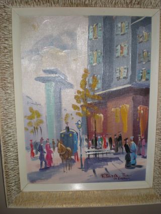 Mid - Century Painting Of Paris In Frame,  Signed photo