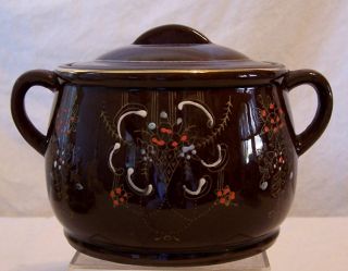 Vintage Japanese Export Brown Clay Hand Painted Tea Caddy Biscuit Jar photo