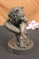 Young Bear With Catch Of The Day Bronze Sculpture Art Deco Marble Base Figurine Metalware photo 9