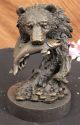 Young Bear With Catch Of The Day Bronze Sculpture Art Deco Marble Base Figurine Metalware photo 2