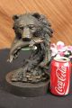 Young Bear With Catch Of The Day Bronze Sculpture Art Deco Marble Base Figurine Metalware photo 3