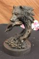 Young Bear With Catch Of The Day Bronze Sculpture Art Deco Marble Base Figurine Metalware photo 5