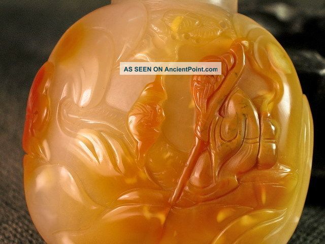 Chinese Elder Boy Bat Landscape Carved Natural Agate Snuff Bottle Snuff Bottles photo