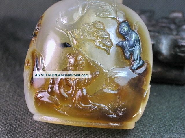 Chinese Elder Boy Landscape Carved Natural Agate Snuff Bottle Snuff Bottles photo