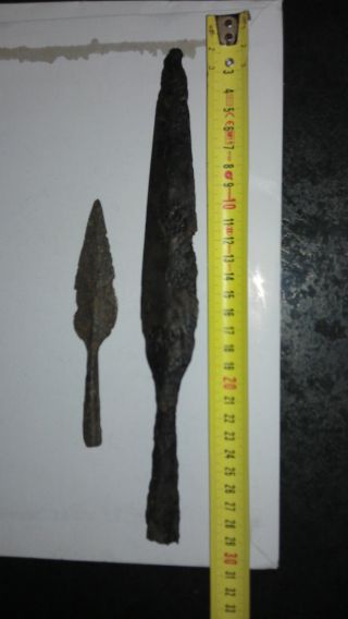 Anglo Saxon Matching Spear And Arrow Head Metal Detecting Ancient British Weapon photo