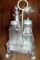 Antique Vintage Glass Caster Cruet Set With 4 Bottles Shakers & Metal Handle Other photo 1