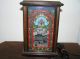 Antique Stained Glass Table Lamp In Wooden Frame. . 1900-1940 photo 7
