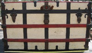 1900 ' S Antique Yale & Towne Steamer Trunk Chest W/ Wood Brass photo